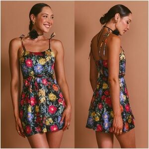 SHOW ME YOUR MUMU Julie Mini Dress In Charm Peony Black Luxe Satin